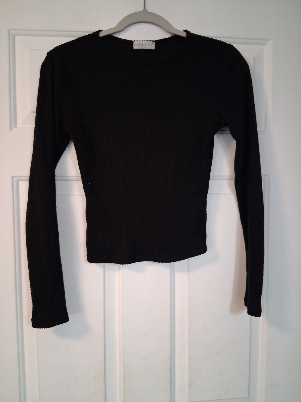 Frankee Skylarr Black Ribbed Long Sleeve Casual Crop Top Layering Shirt M